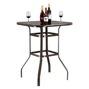 Bar Height Patio Table Bistro High Top Patio Table Outdoor Bar Table Metal Frame Tempered Glass Table - 1 of 4