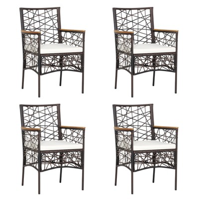 Tangkula Patio PE Rattan Dining Chairs Set of 2/4 Patio PE Wicker Armchairs with Removable Cushions and Acacia Wood Armrests