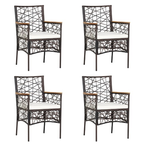 Tangkula Patio PE Rattan Dining Chairs Set of 2/4 Patio PE Wicker Armchairs with Removable Cushions and Acacia Wood Armrests - image 1 of 4