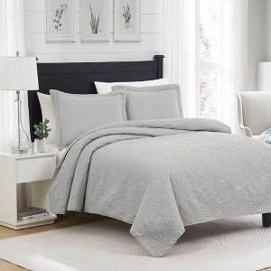 RT Designers Collection Milla 3pc Pinsonic Premium Quality All Season Quilt Set for Revitalize Bedroom, Silver - 1 of 3
