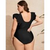 Women's Plus Size V Neck Swimwear One Piece Slimming Bathing Suit Halter Push Up Tummy Control Swimsuit - 2 of 4