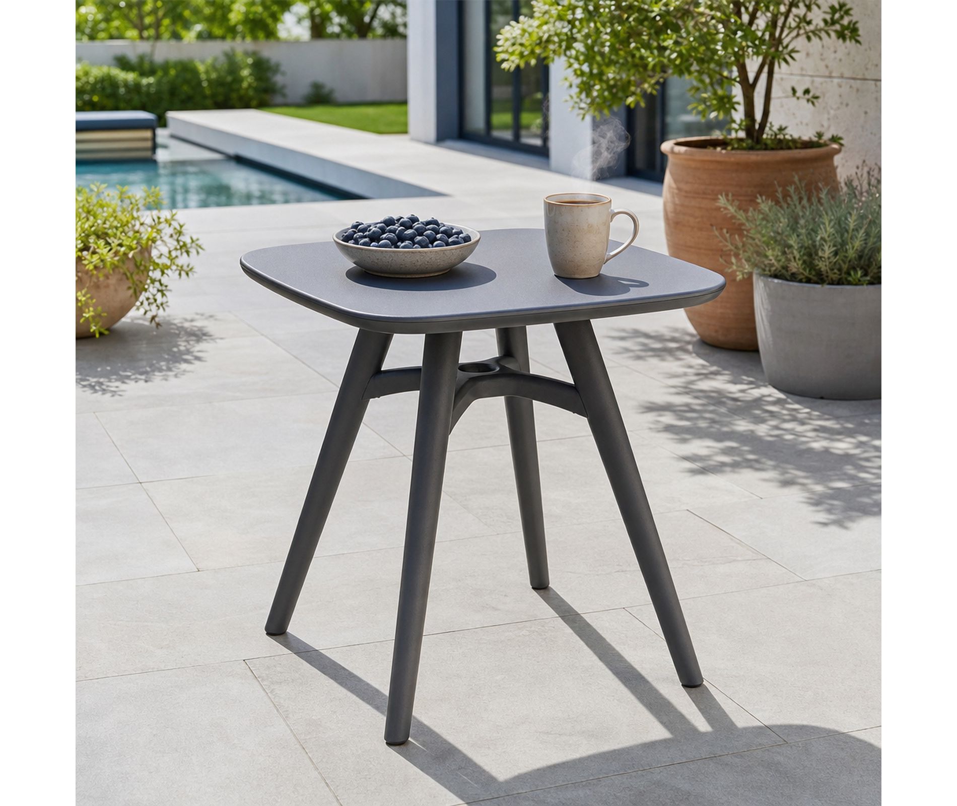 All-Weather Plastic Square Patio Dining Table for 4, 28-Inch Gray
