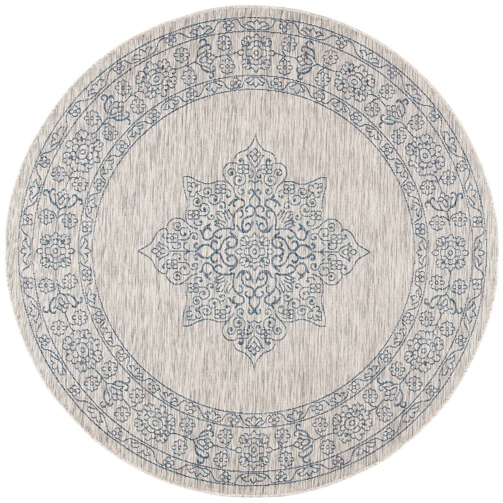 6'7in Round Cleora Outdoor Rug Gray/Navy - Safavieh