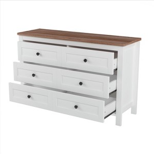 Okak 6-Drawer Retro Farmhouse Dresser Wooden Storage Cabinet with Smooth Sliding Drawers for Bedroom, Fits Decor & TV on Top, Easy Assembly - 1 of 4