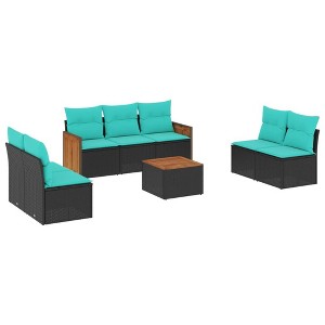 vidaXL 8 Piece Garden Sofa Set with Cushions Black Poly Rattan - Black With Table - 1 of 4
