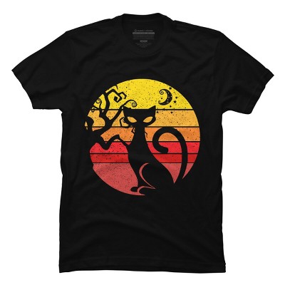 Men's Design By Humans Black Cat Halloween Costume Scary Vintage Cats By TaiHan T-Shirt