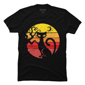 Men's Design By Humans Black Cat Halloween Costume Scary Vintage Cats By TaiHan T-Shirt - 1 of 4