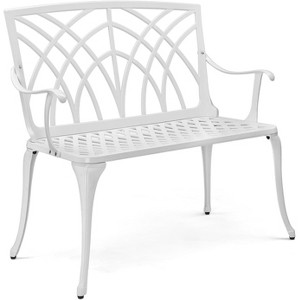 VINGLI 38" Outdoor Bench Cast Aluminium Garden Bench, White Orchid Patio Bench, Porch Bench for 1-2 Person Seat - 1 of 4