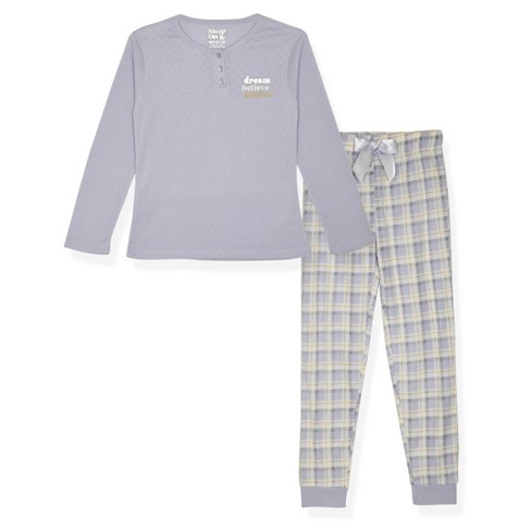 Sleep On It Girls Brushed Jersey 2-Piece Button-Front Coat Pajama Set with  Matching Scrunchie - Jersey Plaid - Multicolored, Size: S (7/8) 