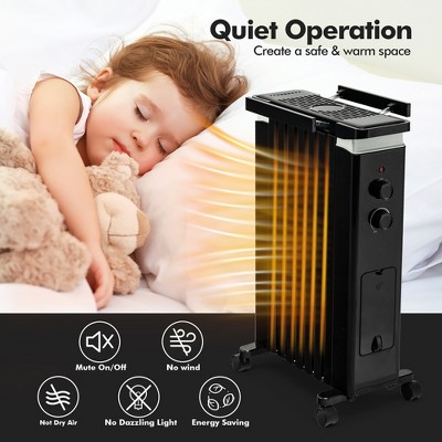 Black 1500W Oil Filled Radiator Heater with Thermostat and Humidifier