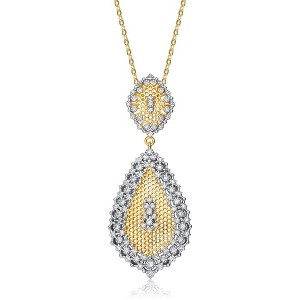 Rhodium and 14k gold plated pendant necklace with sparkling cubic zirconia - exquisite dual-tone jewerly for a touch of sophistication - 1 of 3