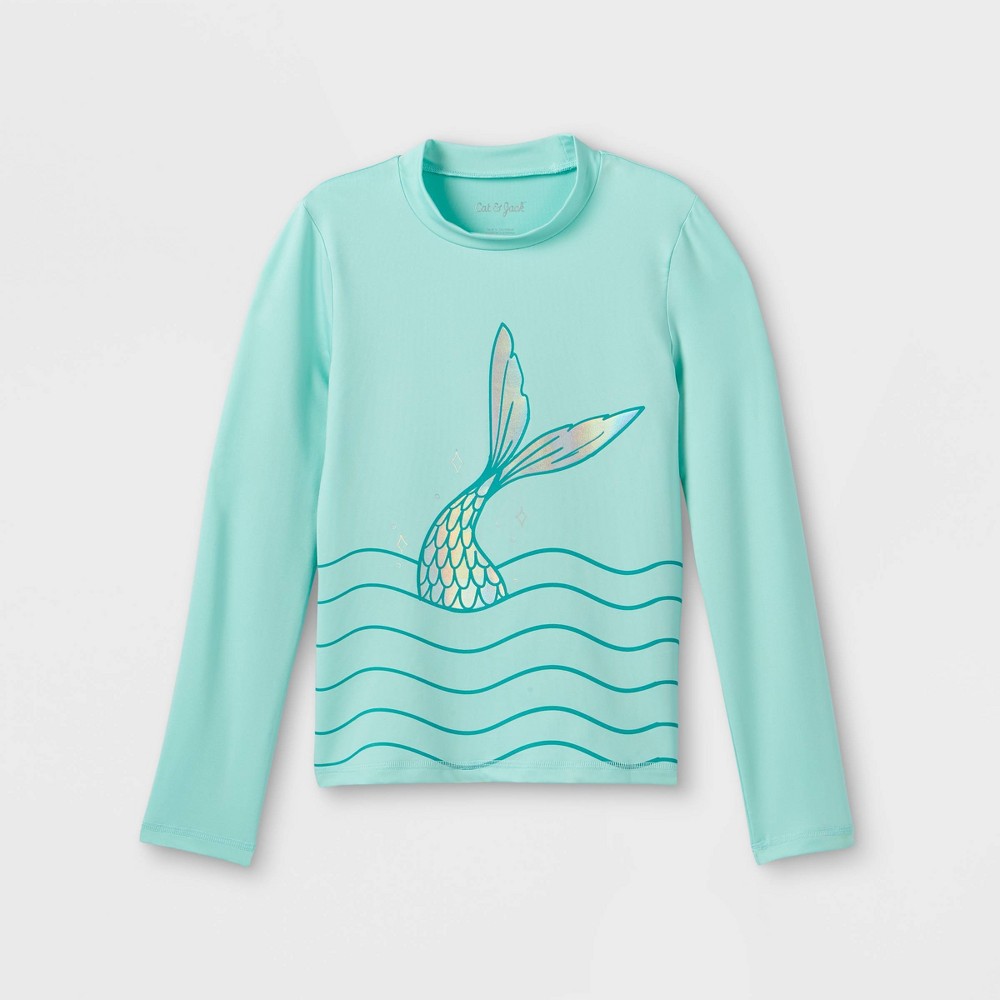 Small Girls' Mermaid Long Sleeve Rash Guard Swim Shirt - Cat & Jack Green S