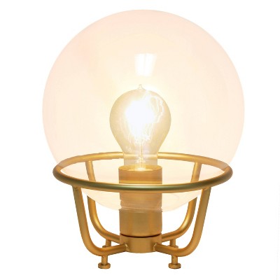 Matte Gold Globe Shade Nightstand Lamp with Clear Glass