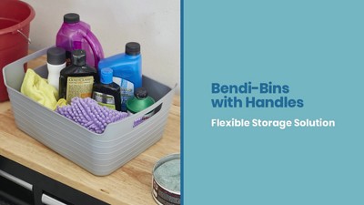 Bendi-Bins with Handles, Flexible Plastic Storage Baskets, 13in x 10in