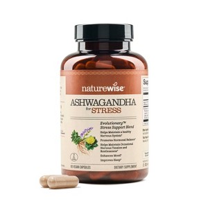 NatureWise Ashwagandha for Stress - With KSM-66 Extract, GABA, L-Theanine, Rhodiola Rosea - Herbal Mood & Sleep Support - Vegan, Non-GMO, Gluten-Free - 1 of 4