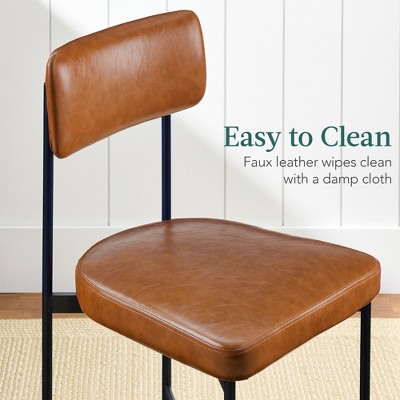 Camel Brown Faux Leather Metal Frame Dining Side Chair Set