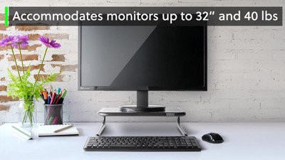 Pearl Black Steel Ergonomic Monitor Stand with Storage