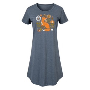 Women's Instant Message Autumn Fox & Flowers Graphic T-shirt Dress - Heather Blue - Small
