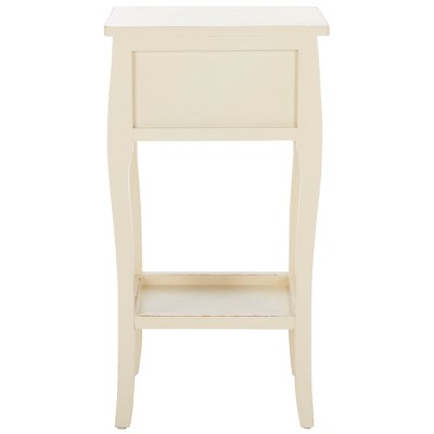 Vintage Cream Rectangular Wood End Table with Storage