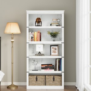 5 Tier Book Shelf, Farmhouse Book Case with Shelf Storage, Wooden Bookshelves for Living Room, Home Office - 1 of 4