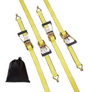 VEVOR Ratchet Tie Down Straps (4PK), 10000 lb Break Strength, Double J Hook Includes 4 Premium 2" x 27' Rachet Tie Downs with Padded Handles, Yellow - 1 of 4
