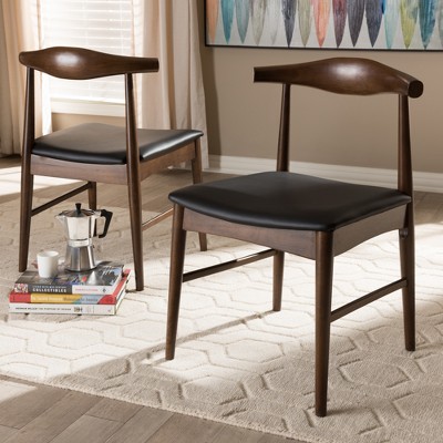 Set of 2 Winton Mid Century Modern Walnut Wood Dining Chairs Black, Brown - Baxton Studio