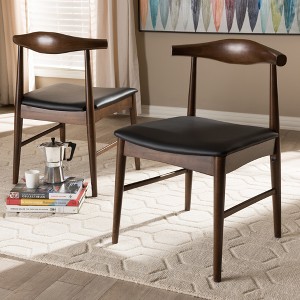 Set of 2 Winton Mid Century Modern Walnut Wood Dining Chairs Black, Brown - Baxton Studio - 1 of 4