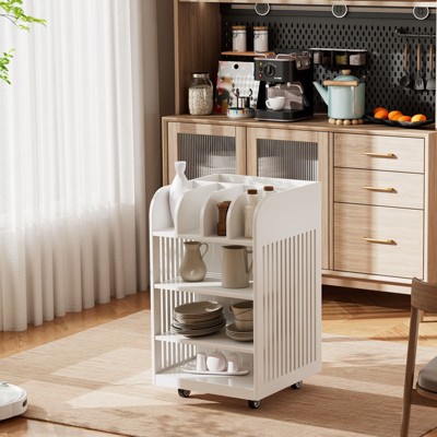 NicBex Mobile Kitchen Island Cart Kitchen Carts on Wheels with Storage, 4-Tier Shelves and Spice Rack for Kitchen