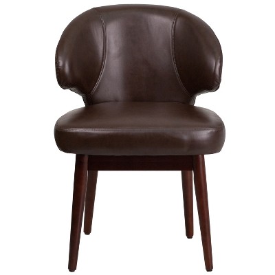 Walnut-Legged High-Back Brown LeatherSoft Reception Chair