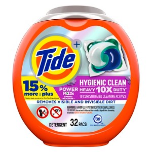 Tide Hygienic Clean Heavy 10x Duty Power PODS Laundry Detergent Pacs, Spring Meadow, 32 count, For Visible and Invisible Dirt - 1 of 4