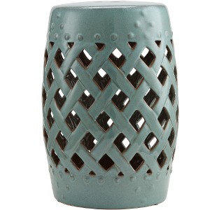 Lyngins Ceramic Garden Stool with Double-Coin Knotted Ring Design, Outdoor Side Table for Patio, Versatile Patio End Table, Decorative Outdoor Table - 1 of 4