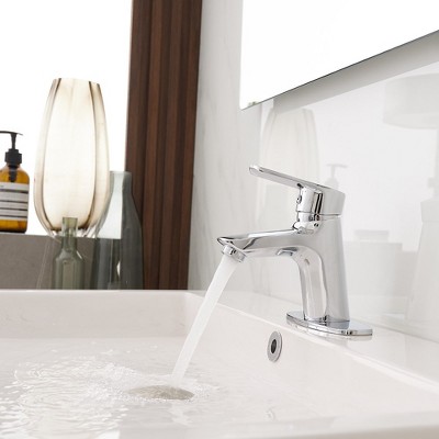 Polished Chrome Single Hole 1-Handle Bathroom Faucet with Deck Plate