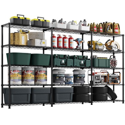 Hausource 5 Tier Wide Wire Shelving 88.5"W Adjustable Storage Shelves Garage Pantry, Black