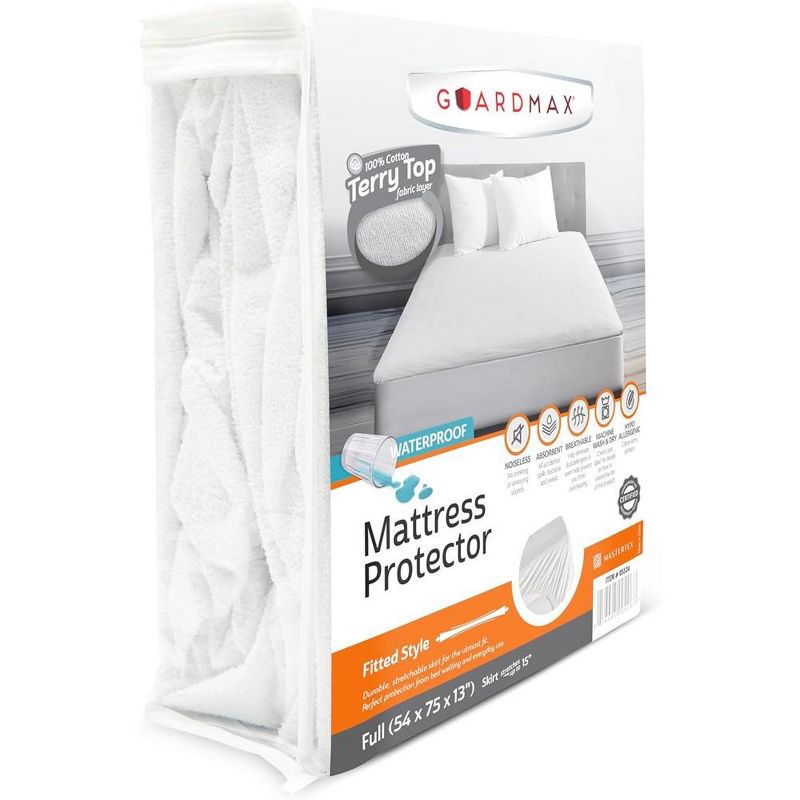 Fitted Mattress Protector by Guardmax. Terry Cotton Waterproof Fitted Sheet Soft & Comfortable Mattress Encasement with Deep Pockets., 1 of 14