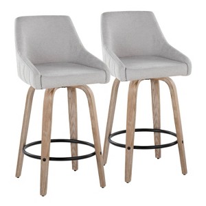LumiSource Set of 2 Hannah Counter Height Barstools Whitewashed Wood - 1 of 4