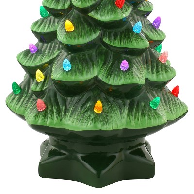 14" Green Nostalgic Ceramic LED Christmas Tree with Multicolor Lights