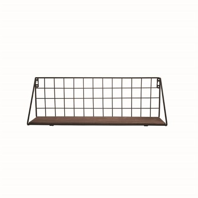 Large Distressed Wood and Metal Grid Hanging Wall Shelf - Foreside Home & Garden