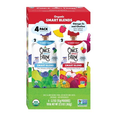 Once Upon a Farm Smart Blends Pear-y Blueberry & Spinach/Pine-apple Berry Punch Organic Snack Pouch Multipack - 4pk/12.8oz