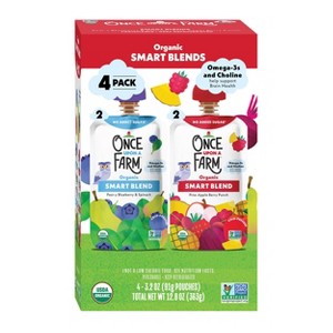 Once Upon a Farm Smart Blends Pear-y Blueberry & Spinach/Pine-apple Berry Punch Organic Snack Pouch Multipack - 4pk/12.8oz - 1 of 4