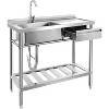 39" * 19.7" * 37" Freestanding Stainless Steel Single-Bowl Sink – With Drawer Storage & Hot/Cold Water Pipes - 2 of 4