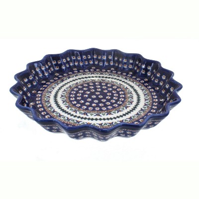Blue Rose Polish Pottery Daisy Fluted Quiche Dish