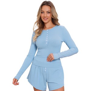 Jess by Meiko Women's Casual Cozy Henley Top and Short Set - 1 of 4