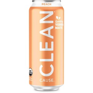 CLEAN Cause Peach Organic Sparkling Yerba Maté Tea - 16 fl oz Can - 1 of 4