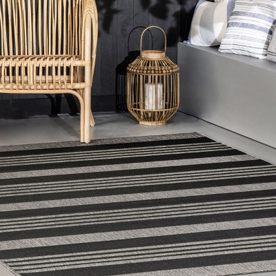 Gray Striped Synthetic 4' x 6' Easy-Care Outdoor Rug