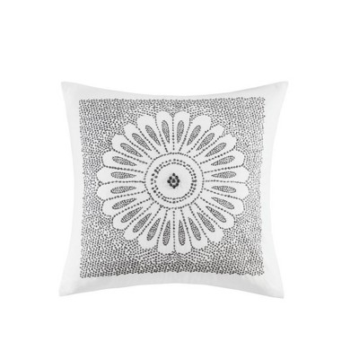 Dsvimoy Support Pillow Cotton Embroidered Decorative Pillow with Metallic Design for Home Decor, Gray, 16.93"*16.93"*5.71"