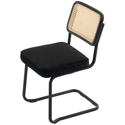 VEVOR Rattan Dining Chairs Set  of 2, Mid Century Modern Dining Chair, Upholstered Velvet Accent Chair with Rattan Back,  (18.1 Inch)