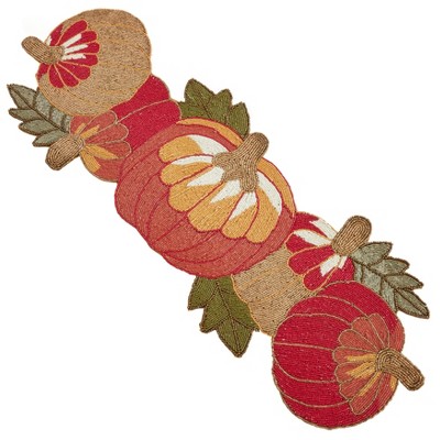 Saro Lifestyle Table Runner With Beaded Pumpkins, 13"x35", Orange