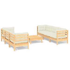 vidaXL Solid Pinewood Patio Lounge Set - 7 Piece, Cream Cushions - Modular Garden Sofa - Outdoor Furniture for Patio, Deck, Garden - 1 of 4