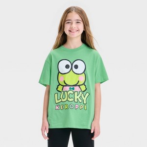 Girls' Lucky Keroppi St. Patrick's Day Short Sleeve Graphic T-Shirt - Green - 1 of 4