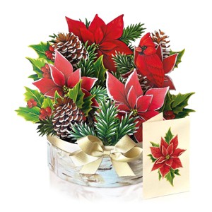 FreshCut Paper 10" Birch Poinsettia 3D Pop Up Floral Bouquet Greeting Card and Envelope - 1 of 4